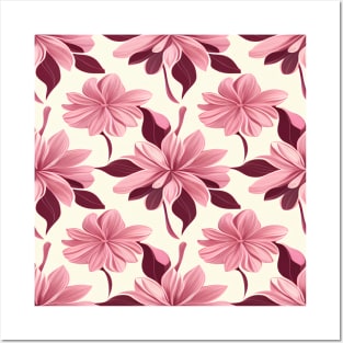 Pink and dark red floral pattern Posters and Art